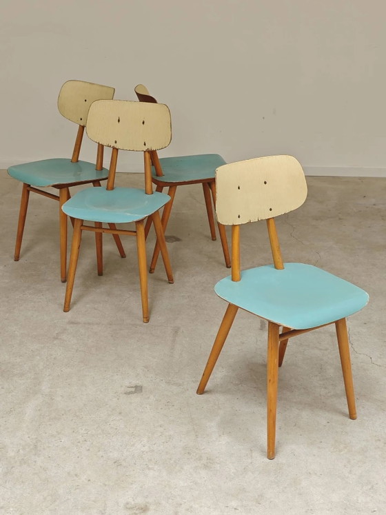 Lot de 4 chaises en bois bleu clair TON Bystrice (Thonet), lot 2. – Chaises de salle à manger, Wood (photo 22 of 22)