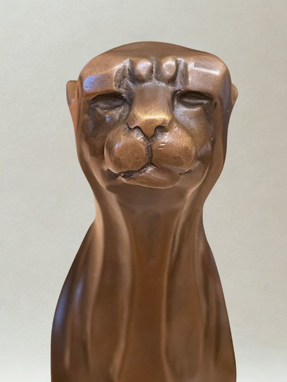 Image 1 of Art Deco bronze panther – Signed De Coux – 30cm - 4kg – Marble base