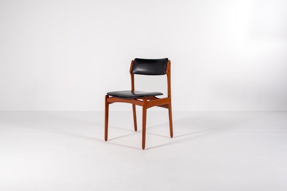 Image 1 of Set of 4 Mid-Century Danish Teak Dining Chairs with Black Skai Seats, 1960s