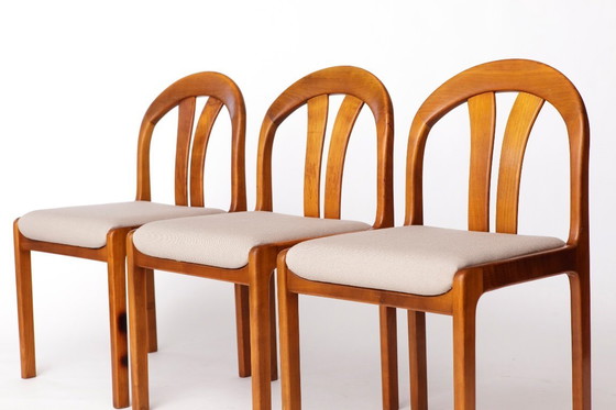 Image 1 of Set di 4 sedie da pranzo vintage di Lübke - Germania anni '70 - Legno di ciliegio e tappezzeria grigia