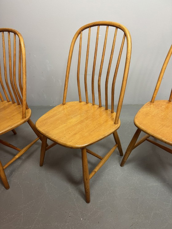 Image 1 of Set of 4 Mid-Century Design Spindle Back Dining Chairs by Bengt Akerblom & Gunnar Eklöf for Nässjö Stolfabrik, Sweden 1950s.