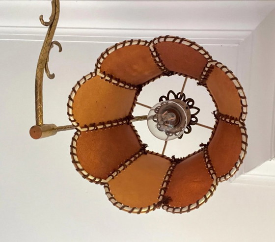 Image 1 of Vintage brass wall lamp with leather shade – adjustable arm (32–70 cm) – mid-century reading lamp