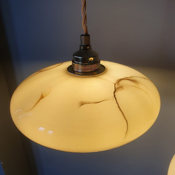 Image 1 of Set di lampade a sospensione vintage in opalino marmorizzato (chiamato anche effetto tartaruga)