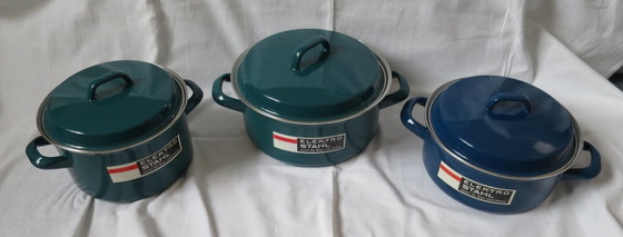 Image 1 of 3 potten geëmailleerd oud origineel retro vintage met deksel elektrisch staal