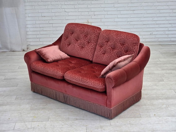 Image 1 of 1980s, Scandinavian 2-seater sofa, pink furniture velour.