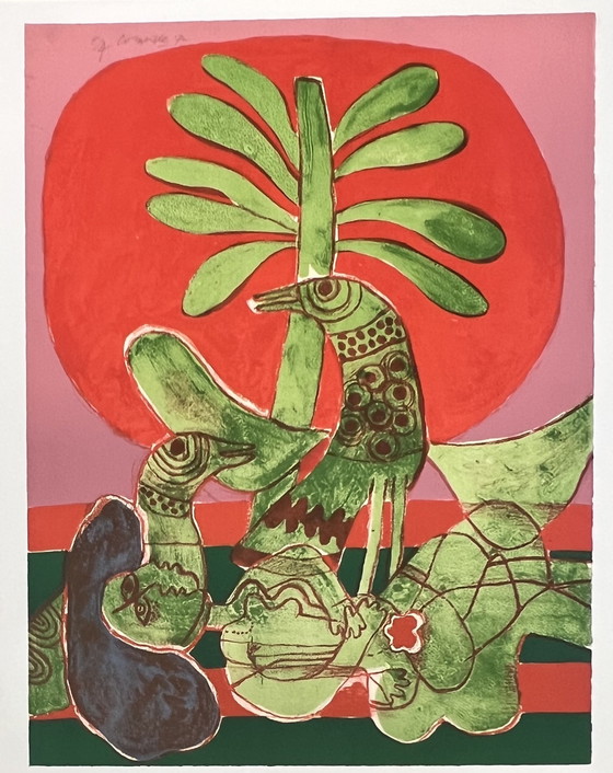 Image 1 of Gesigneerd; Guillaume Corneille Lithografie Aurore Rouge 1972 E/A