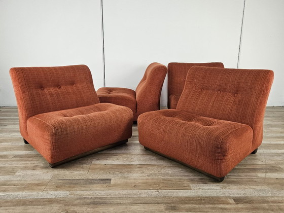 Image 1 of Modulare Sessel aus den 1970er Jahren mit rotem Stoffbezug