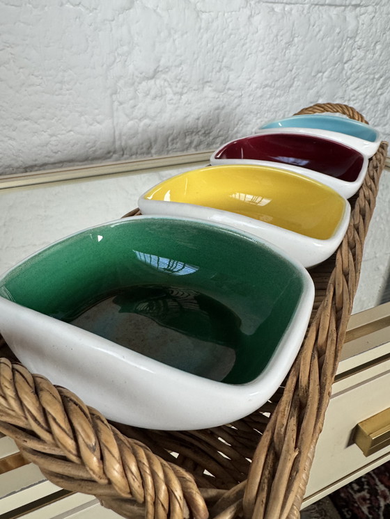 Image 1 of Service apéritif céramique et osier années 60