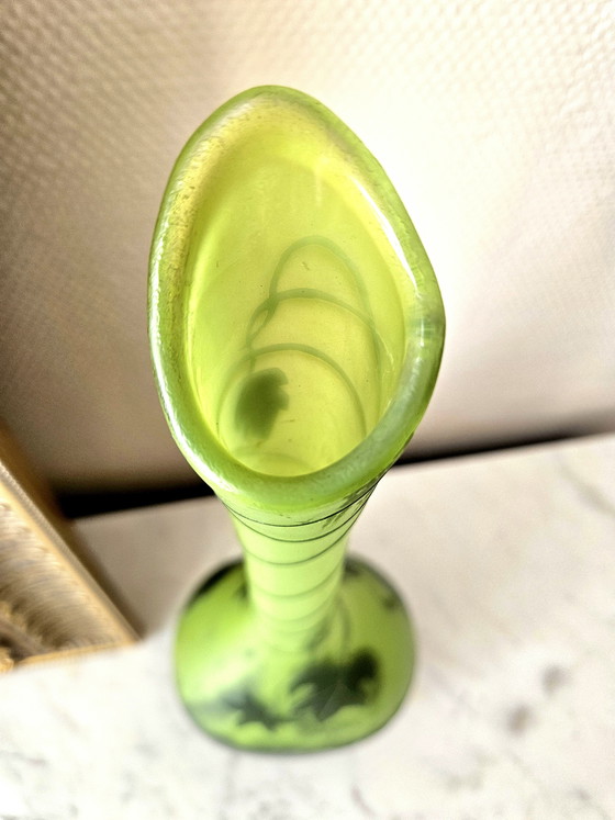 Image 1 of Large Art Nouveau Soliflore Vase Signed BENDOR Multi-layered Glass Acid-Etched Collector's Item 35cm