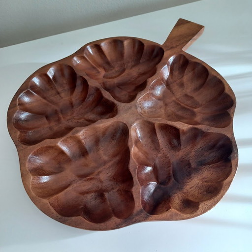 Vintage '70 Teak Bowl Oak Leaf, Handmade