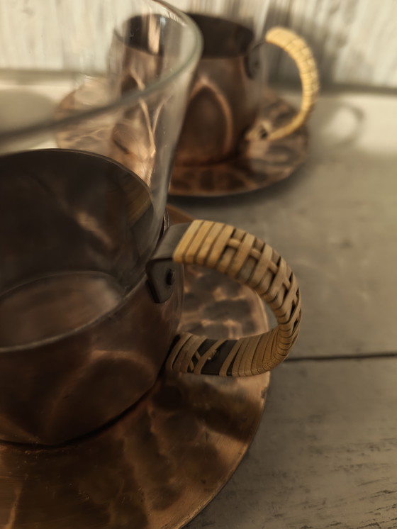 Image 1 of 5 vintage koperen theeglazen 