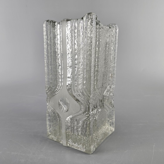Image 1 of Vintage Glass Vase Made By Nybro Glasbruk, Sweden. Rectangular Vase. Brutalist.