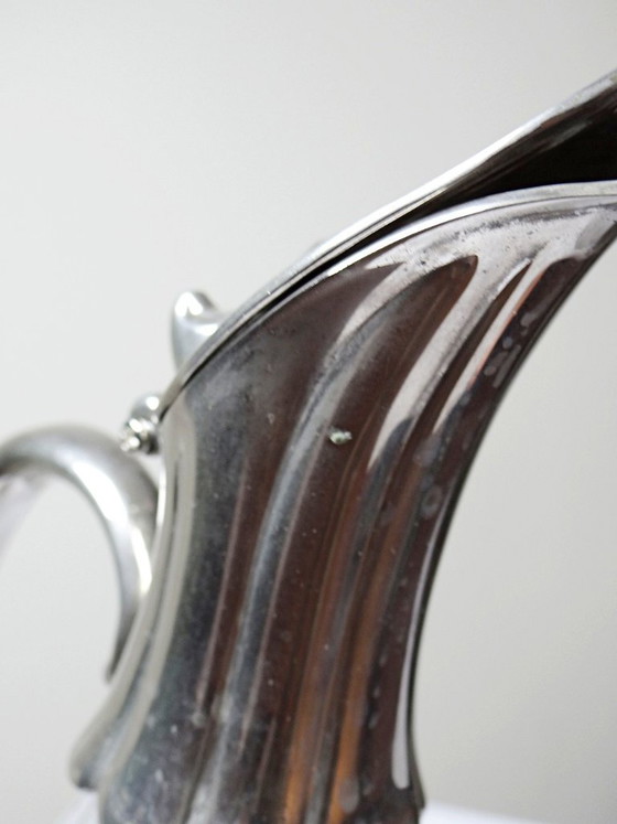 Image 1 of Vintage glass and silver-plated metal ewer, modernist pitcher/carafe 1950-1970