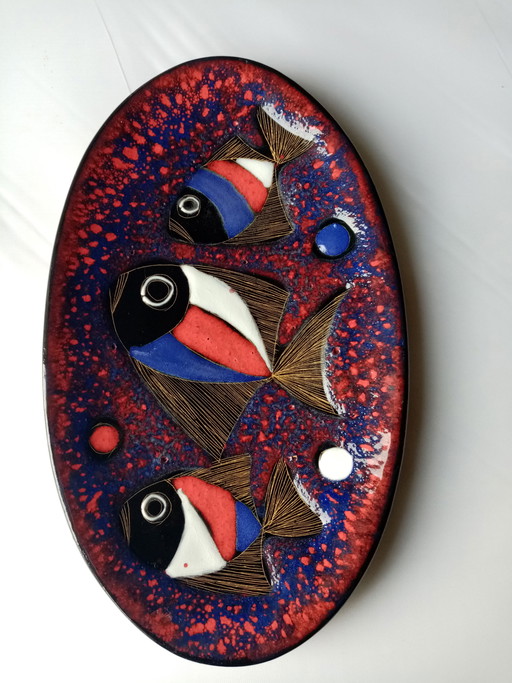 Italian deco ceramic wall plaque by Franco Rufinelli 60s