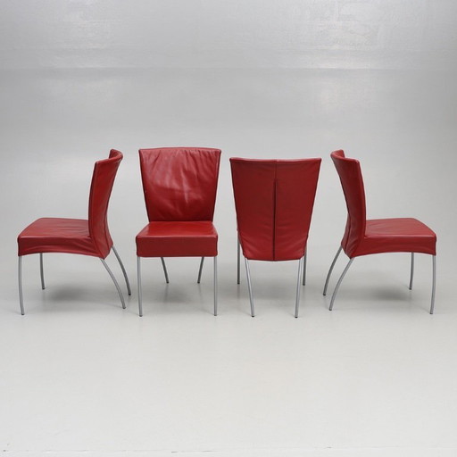 Set of four Spica chairs by Gijs Papavoine for Montis, in red leather with chromed metal frames, contemporary design
