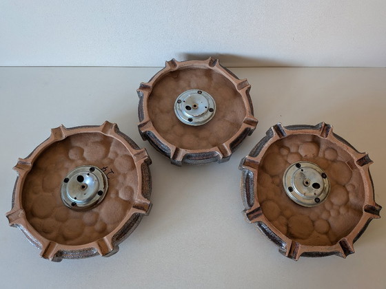 Image 1 of Rare Trio of 1970s Fat Lava Ceramic Wall Sconces - Hustadt Leuchten Style - Space Age Pop Art Sconces - Red, Orange & Earth