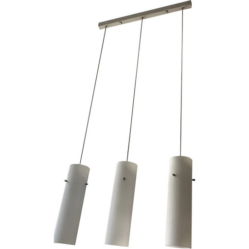 Lampe suspendue vintage en verre opalin doublé avec 3 globes, 1965