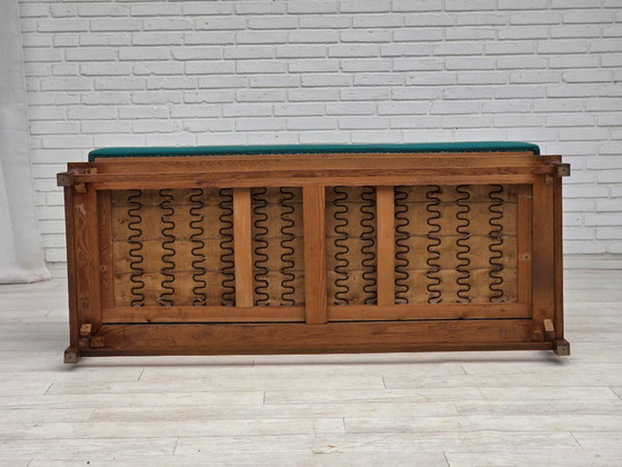 Image 1 of 1950s, Danish 2 seater drop arm sofa, original striped red furniture wool, oak wood.