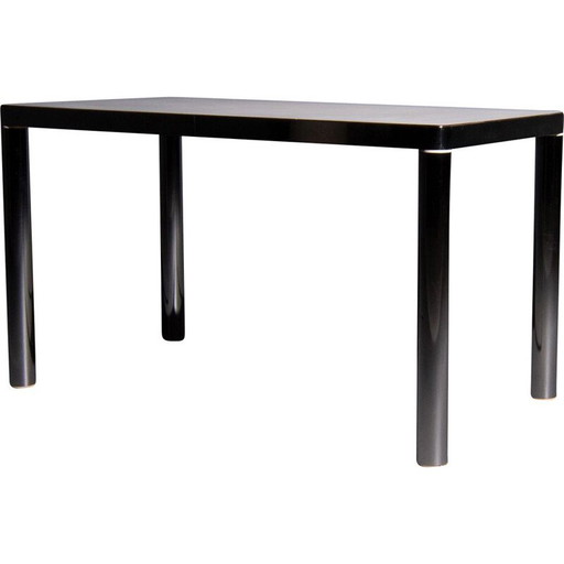 Mesa de comedor vintage Salvarani con estructura de acero cromado 1980