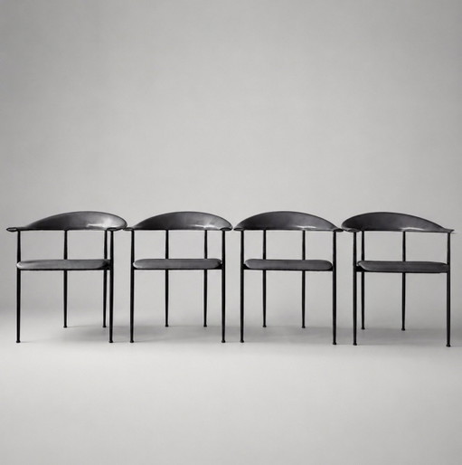 4 Fasem P40 lederen fauteuils, Vegni & Gualtierotti, ca.90s