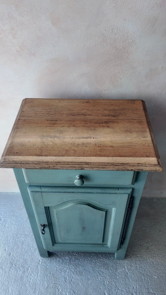 Image 1 of Antique jam cupboard with a sage green patina and solid wood finish