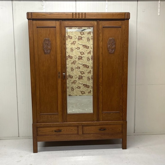 Image 1 of Antique mirror cabinet storage cabinet 1920s linen cupboard oak