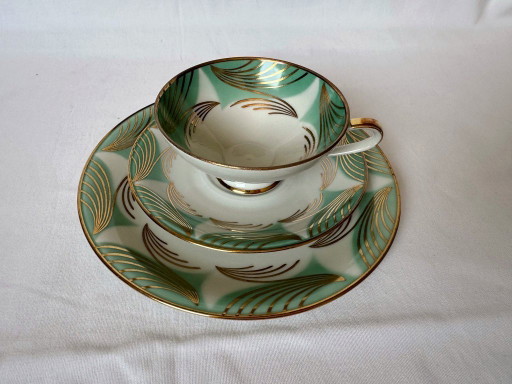 Vintage Bavaria Elfenbein porseleinen trio nr. 118 – pistachegroen en goud