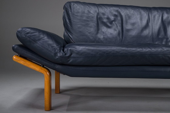 Image 1 of  Danish Teak and Navy Blue Leather 3-Seater Sofa from Komfort, 1970s