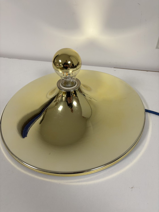 Image 1 of Large Vintage gold space age 60s saucer or disc wall lamp Egoluce Italy
