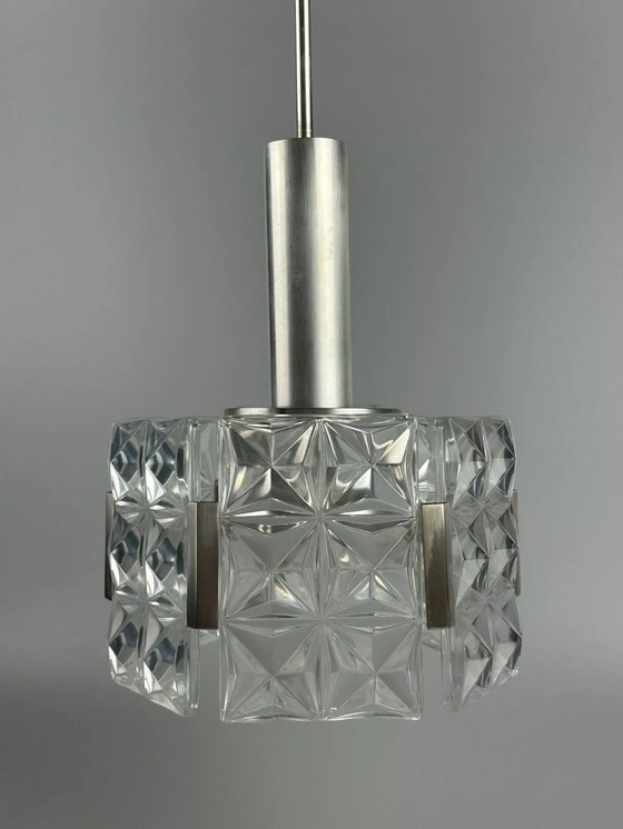 Image 1 of Lampadario da soffitto anni '60 anni '70 Hillebrand Leuchten Germany vetro metallo