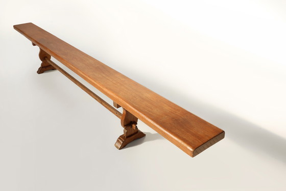 Image 1 of Extra lange massief iepenhouten kloosterbank, Frankrijk ca. 1850