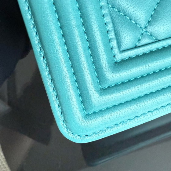 Image 1 of Chanel Boy Medium - 25CM Quilted Lambskin Blue Ruthenium Silver Hardware Series 19