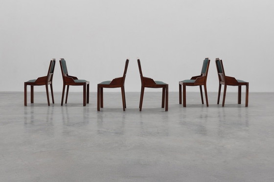 Image 1 of Set van 6 Art Deco eetkamerstoelen in hout met originele bekleding, België jaren 30