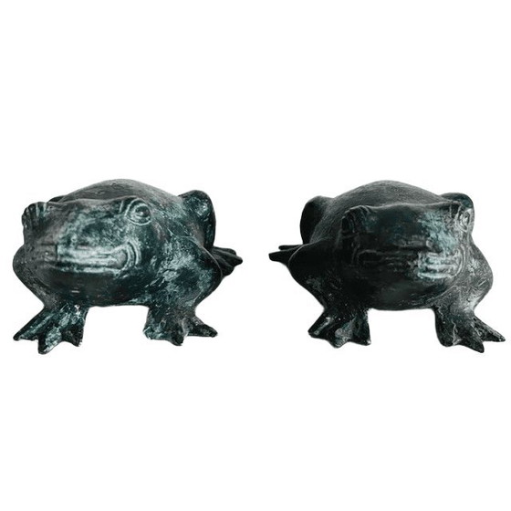 Image 1 of Set vintage di rane madre e figlio in bronzo, patina verde, anni '60