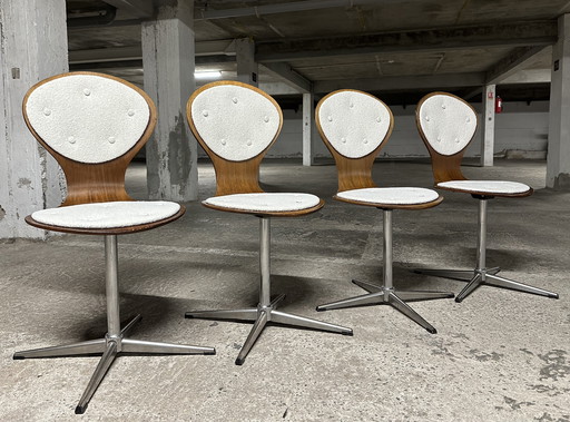 Ensemble de 4 chaises vintage en bois courbé et placage de bois de rose par Elmar Flötotto, Allemagne 1960