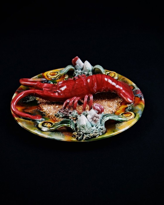 Image 1 of Lobster plate in barbotine Caldas da Rainha Majolique Palissy earthenware