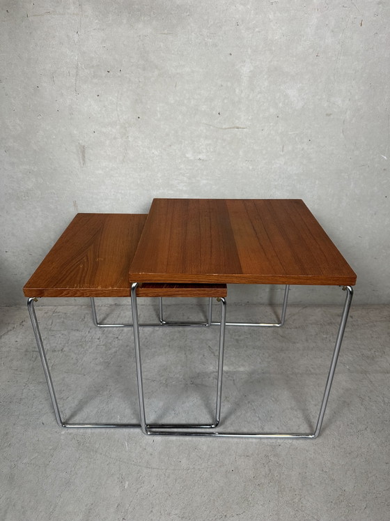Vintage Nesting Tables - Teak and Chrome – Brabantia, Side tables, Wood (photo 5 of 7)