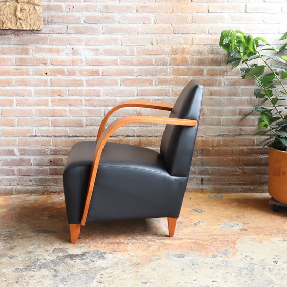 Image 1 of Vintage fauteuil leer hout spaans jaren 80