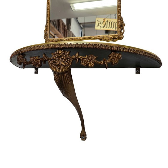 Image 1 of Vintage brass wall console with mirror