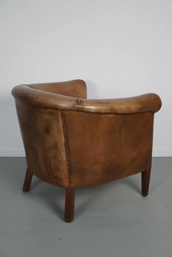 Image 1 of Vintage Nederlandse clubfauteuil van cognackleurig leer