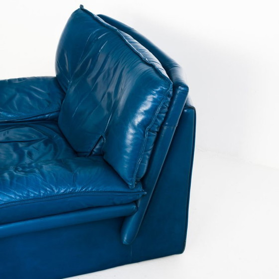 Poltrona e pouf vintage in pelle blu di Nicoletti Salotti - Italia anni '80 – Avanti - Italia, Poltrone (photo 8 of 21)