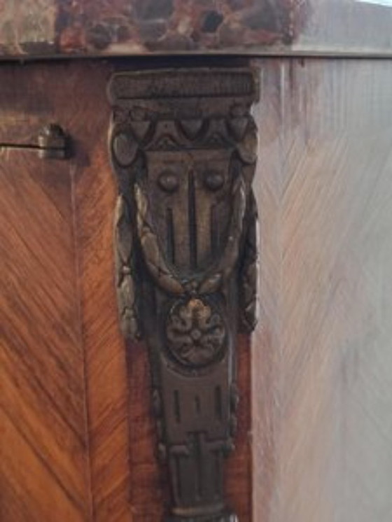 Image 1 of Louis XVI style tall cabinet in wood and French marble slab