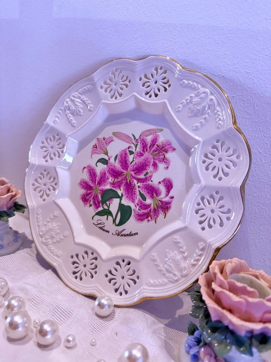Image 1 of Vintage Crown Davenport Porcelain Plate Set – 6 Floral Decorative Plates – Shabby Chic Cottage Style