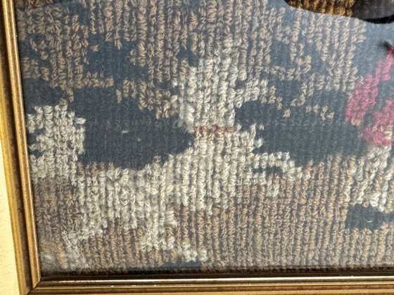 1x Antiek Ingelijst Borduurwerk Meisje Met Een Hond – Wanddecoratie, Glass, Textile (photo 4 of 9)