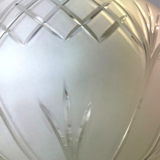 Image 1 of Portuguese regency-inspired frosted glass pendant with ornate brass crown