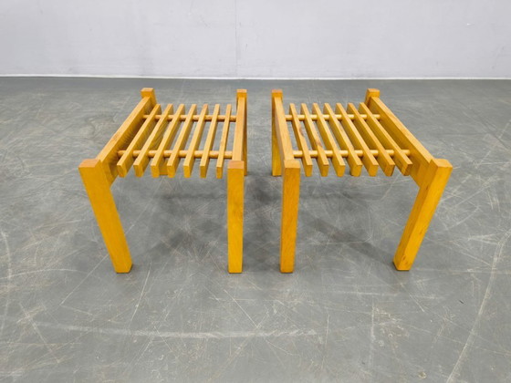 Image 1 of Set di tre supporti per piante in legno, stile metà secolo, Cecoslovacchia anni '70