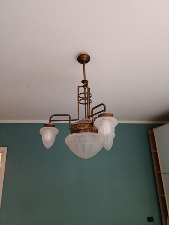 Französischer Art Déco Kronleuchter aus Bronze und Glas, Braun, Art Deco (Foto 4 von 5)