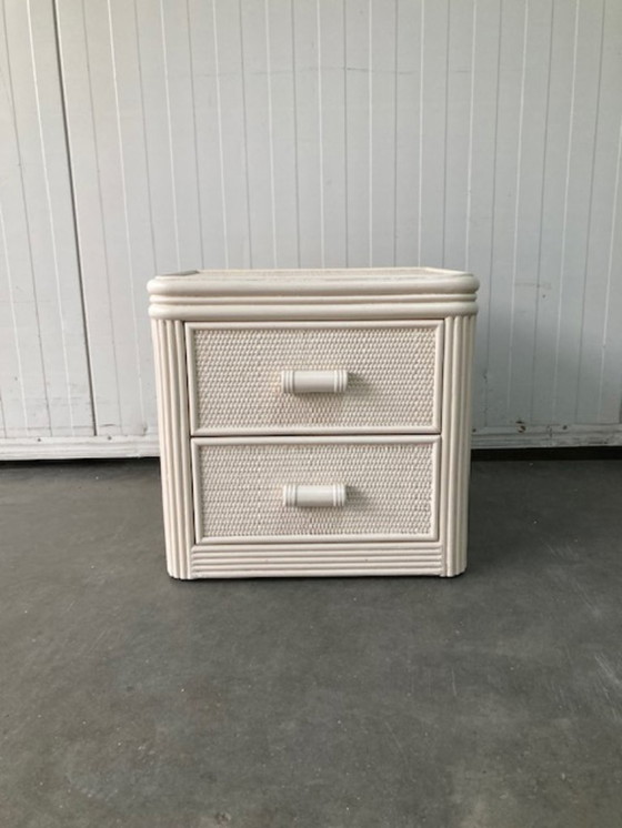 Image 1 of Comodino vintage in rattan e bambù, bianco sporco, anni 70/80
