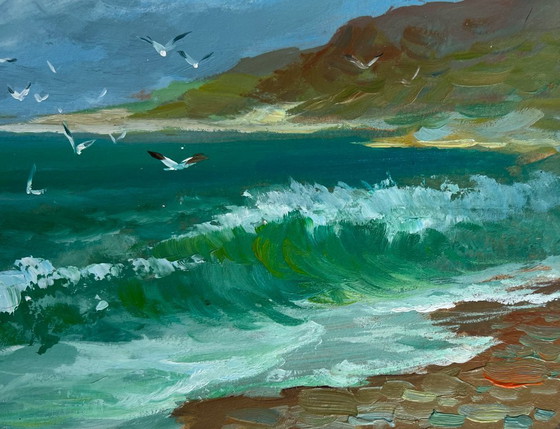 Image 1 of Peinture à l'huile originale Paysage côtier d'été Fraîcheur marine