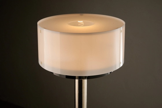 Artiforte Cylindric Acrylic and Chrome Table Lamp, White (photo 6 of 10)